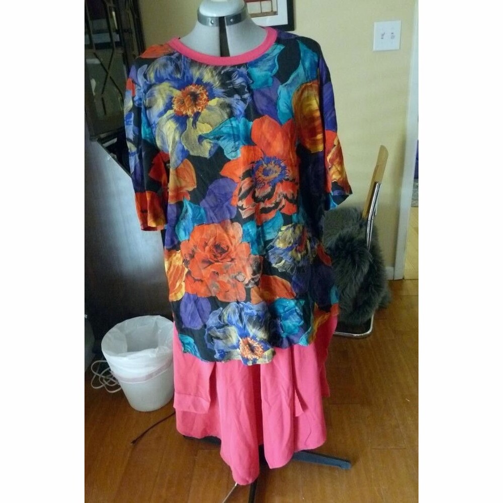 Vintage Oversized German Rayon Carole Little Tunic Bold Floral Mod print XL 14W
